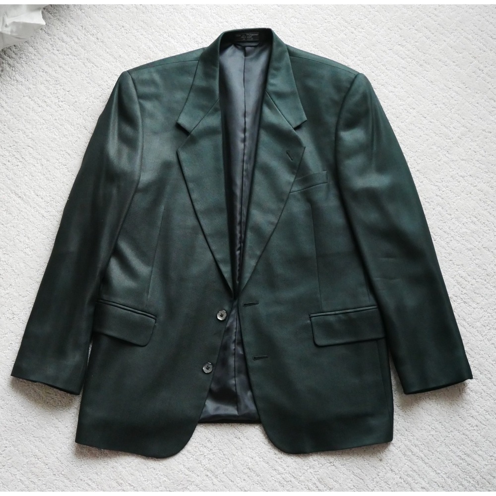 Bachrach Mens 42R Green 100% Silk Herringbone Blazer Sport Coat Jacket